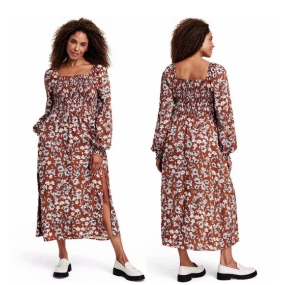 LaLinge x Target Dresses & Skirts - La Linge x Target Brown Floral Midi Dress 1X Smocked Puff Balloon Sleeve Cottage